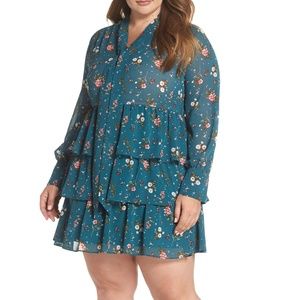 Chelsea28 Tiered Floral Tie Neck Dress 2X